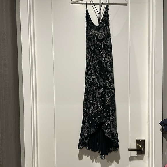 IRO.JEANS Dress Size 36 S/XS Womans Black White Paisley Cross Back V-Neck Ruffle - Picture 2 of 5